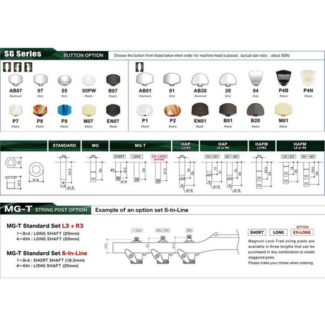 Gotoh GTH15346 SG381 stemmechanieken (posts 3xL 3xXL) met Magnum Lock Trad and 07 knoppen, 6R, zwart