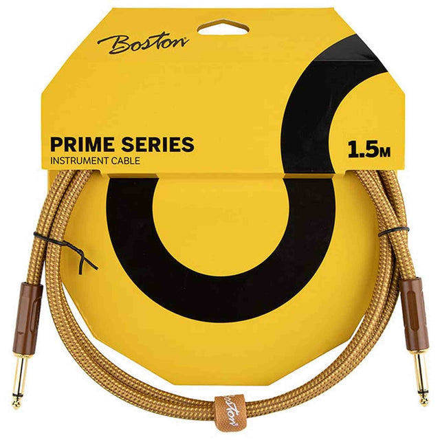 Boston GCRT-15 Prime Series woven jacket instrumentkabel jack-jack 1,5 meter yellow tweed