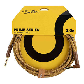 Boston GCRT-30A Prime Series woven jacket instrumentkabel jack–haakse jack 3 meter yellow tweed