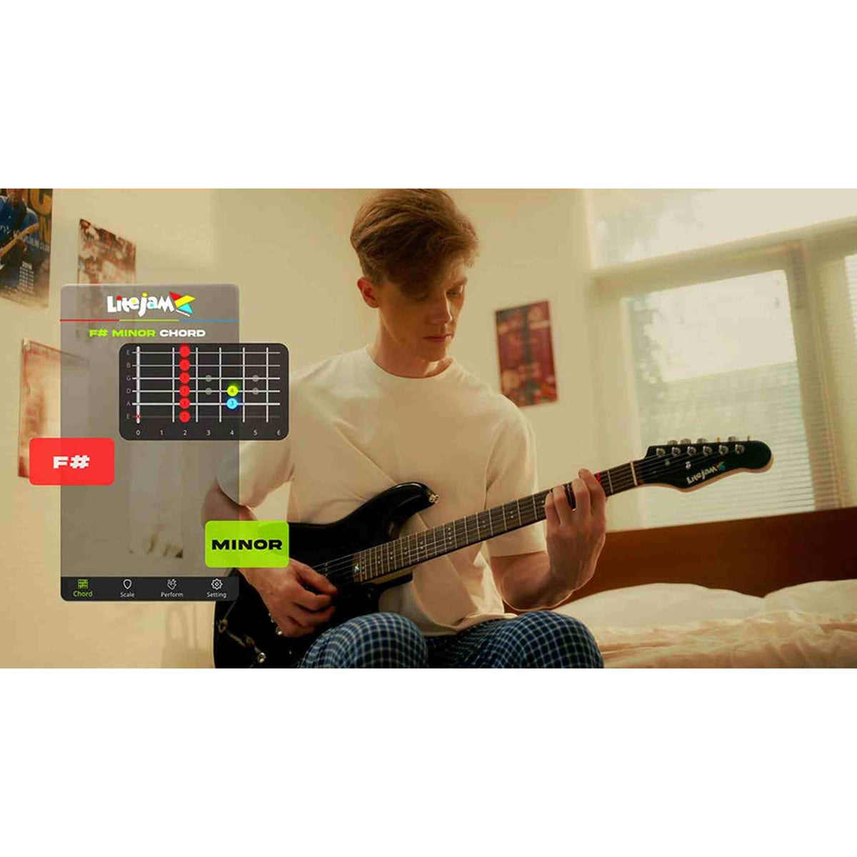 Litejam RGB24/BK Smart Learning Elektrische Gitaar Set Black 24 frets HSH RGB LED