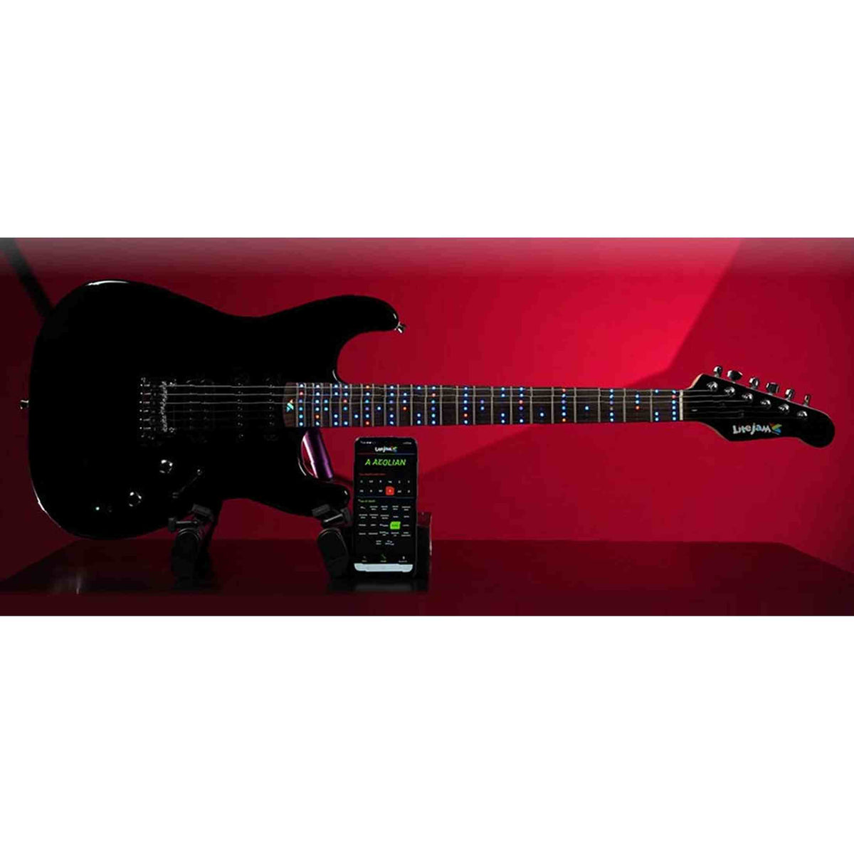 Litejam RGB24/BK elektrische gitaar – 24 frets, 144 RGB LED’s, HSH-configuratie, met gigbag, zwart