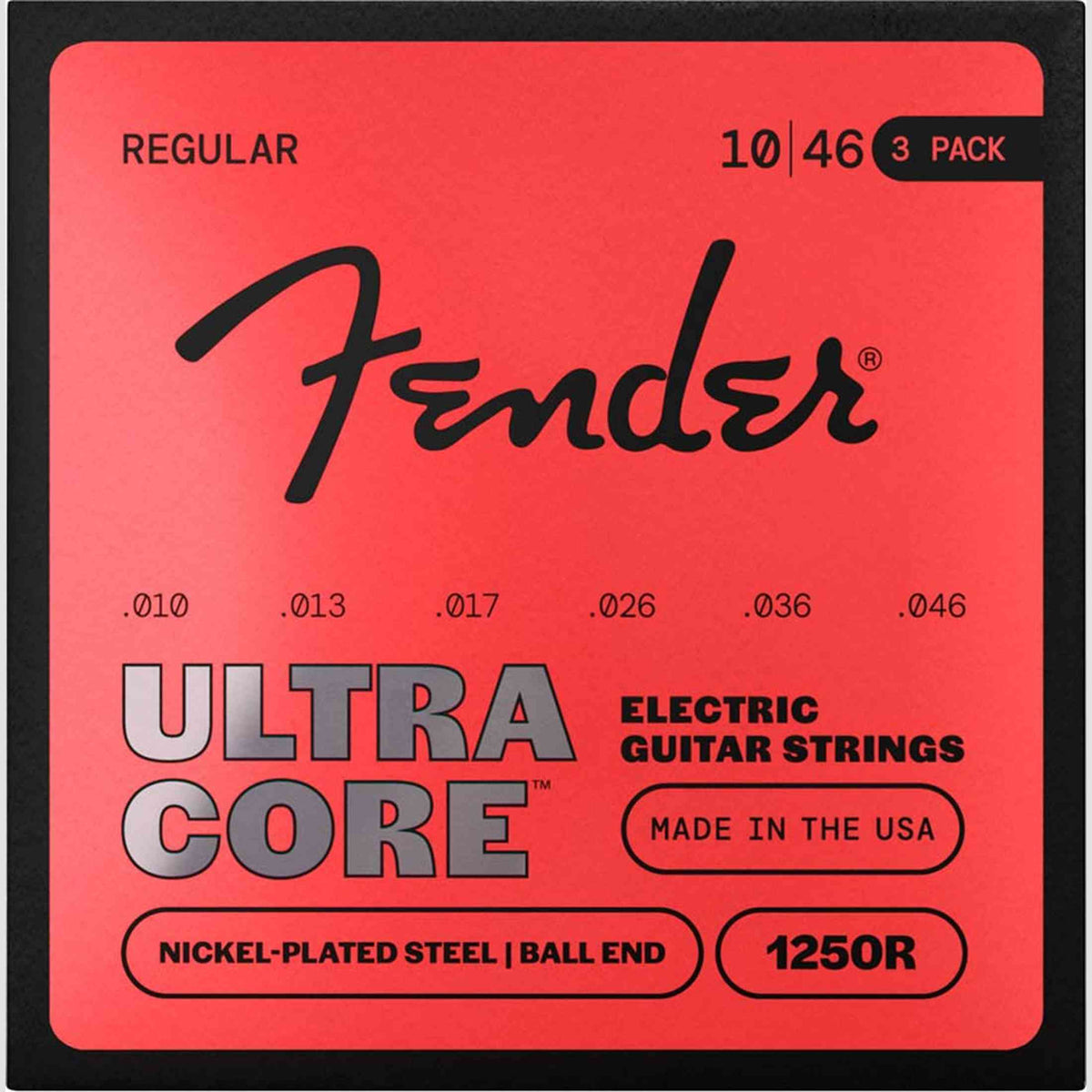 Fender 1250R UltraCore Elektrische Gitaar Snaren Nickel Plated Steel Ball End Light 010-046 3-Pack