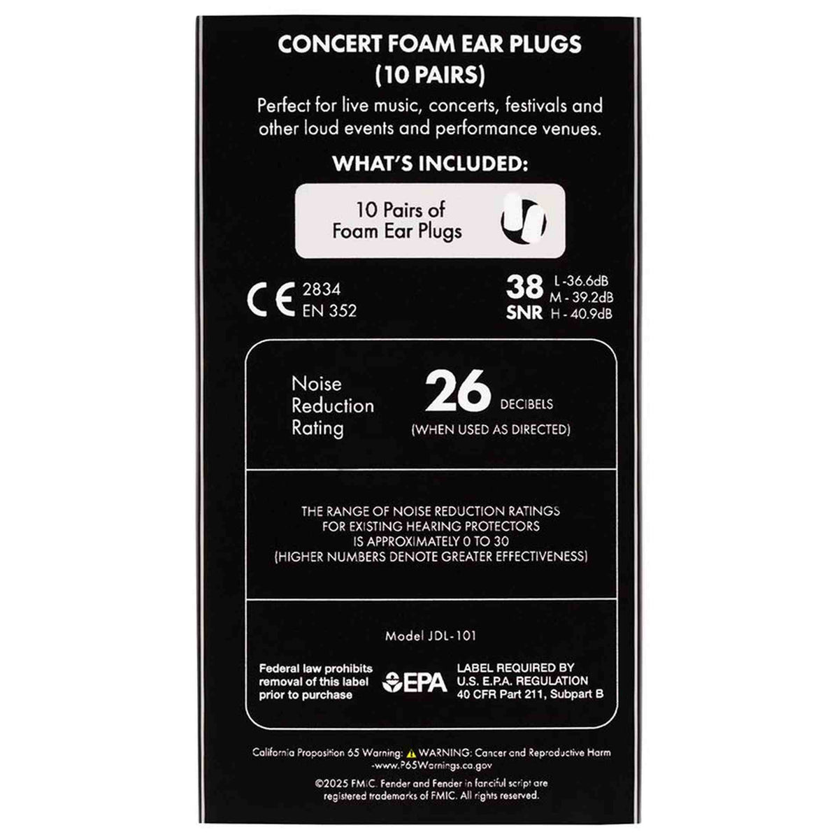 Fender 0990545003 Oordoppen Concert Schuim 10 Paar Geluidsbescherming