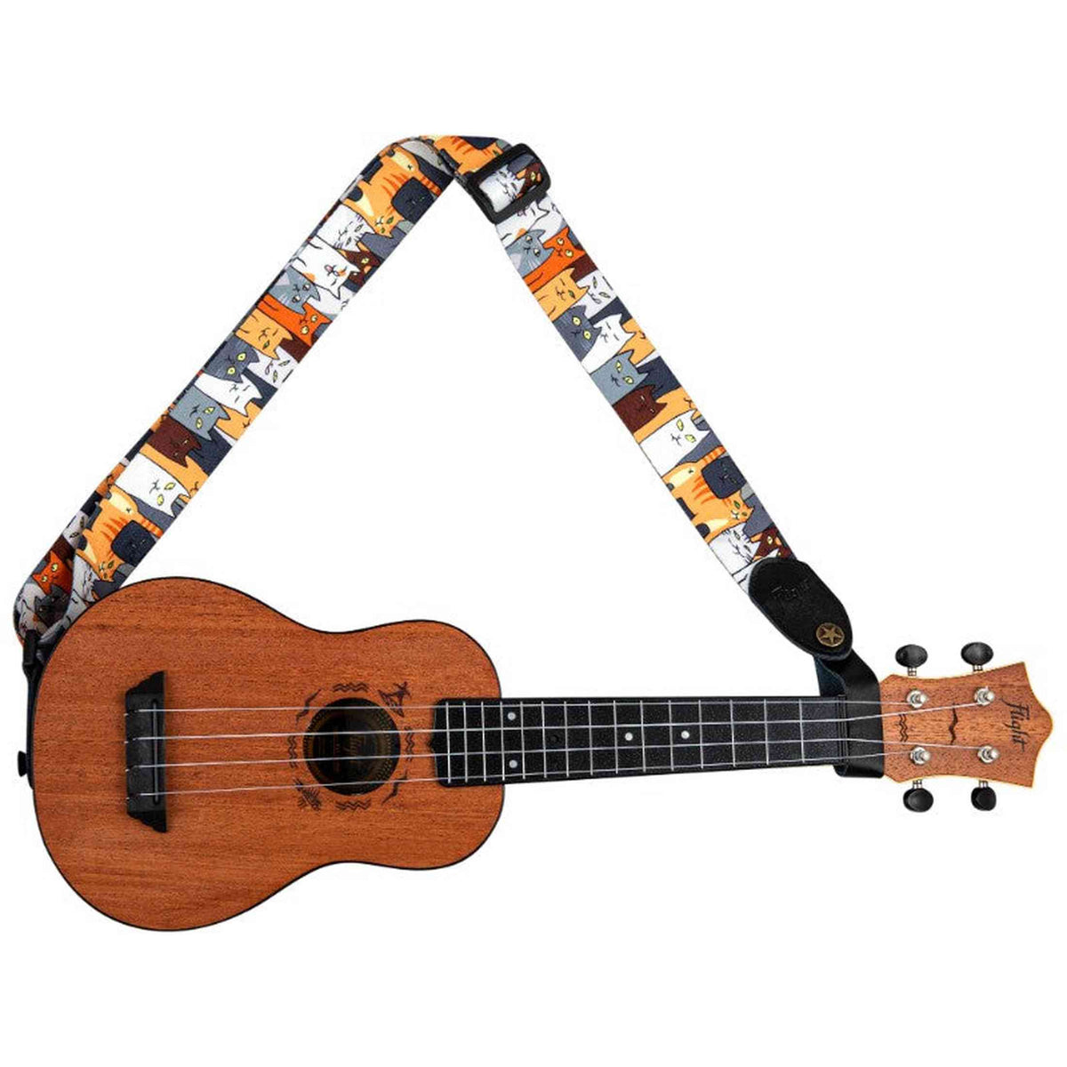 Flight S35 Cats Ukulele Strap Poly/Leer met Katten Design en Verstelbare Lengte