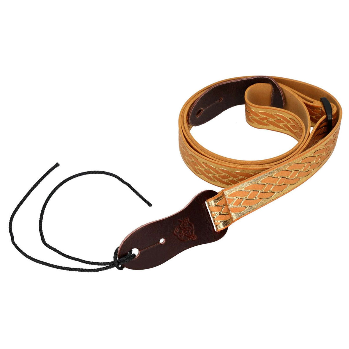 Flight S46 Gold Ukulele Strap Vegan Nubuck met Gevlochten Patroon en Headstock Tie