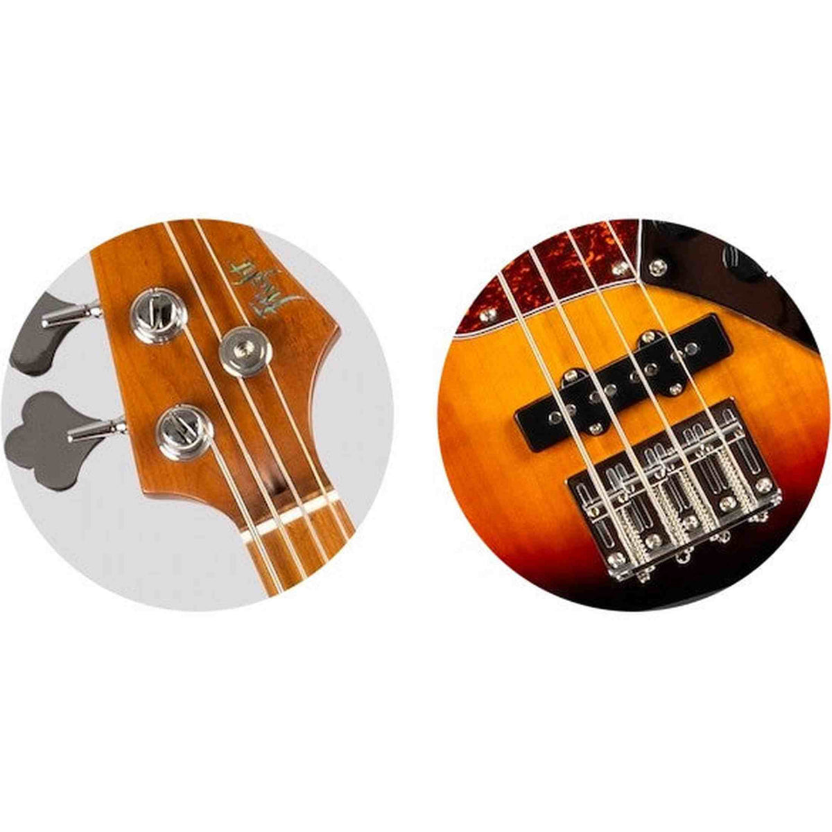Flight Mini JB Bass SB Elektrische Mini Bas Ukulele Sunburst met Alnico 5 Pickups en Roasted Maple Hals