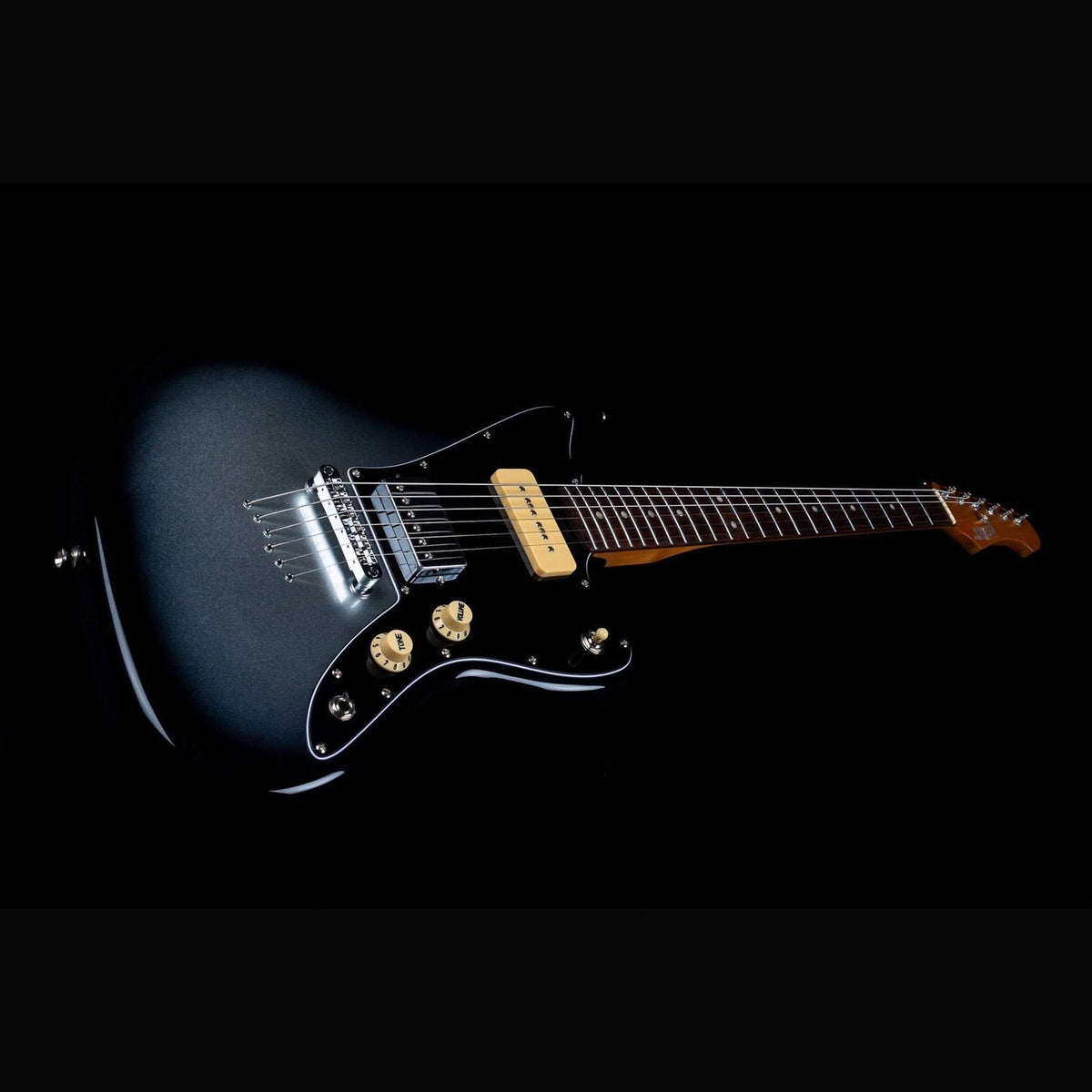 JET JJ-350 Baritone Moonburst Offset Elektrische Gitaar H + P90 Baritone 27 inch Rosewood Toets
