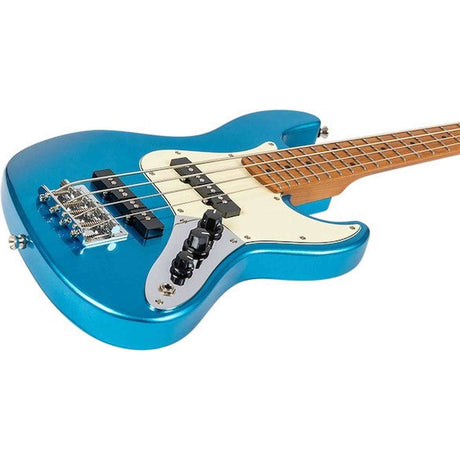 Flight Mini JB Bass LPB Elektrische Mini Bas Ukulele Metallic Blue met Dual Pickups en 584 mm Mensuur