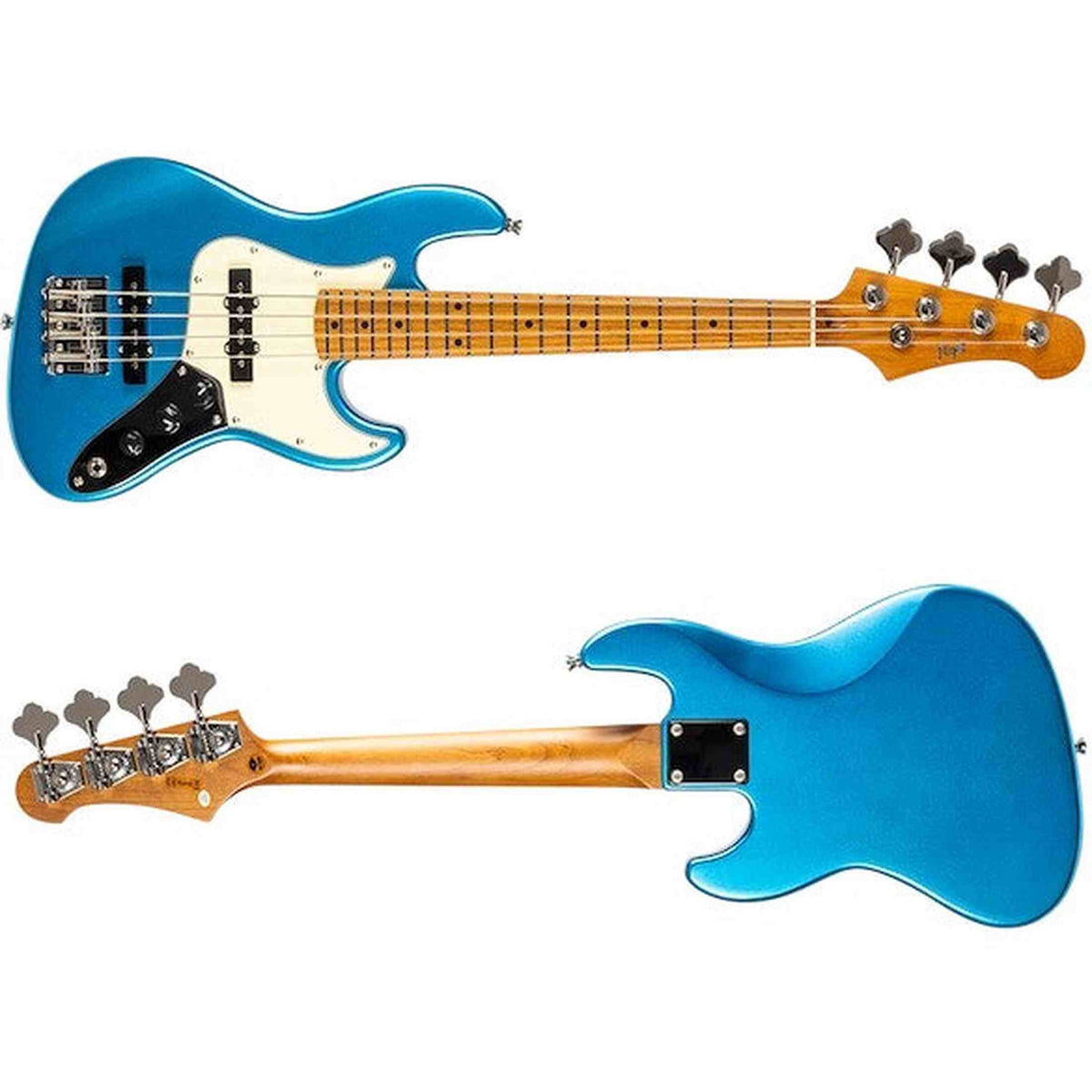 Flight Mini JB Bass LPB Elektrische Mini Bas Ukulele Metallic Blue met Dual Pickups en 584 mm Mensuur