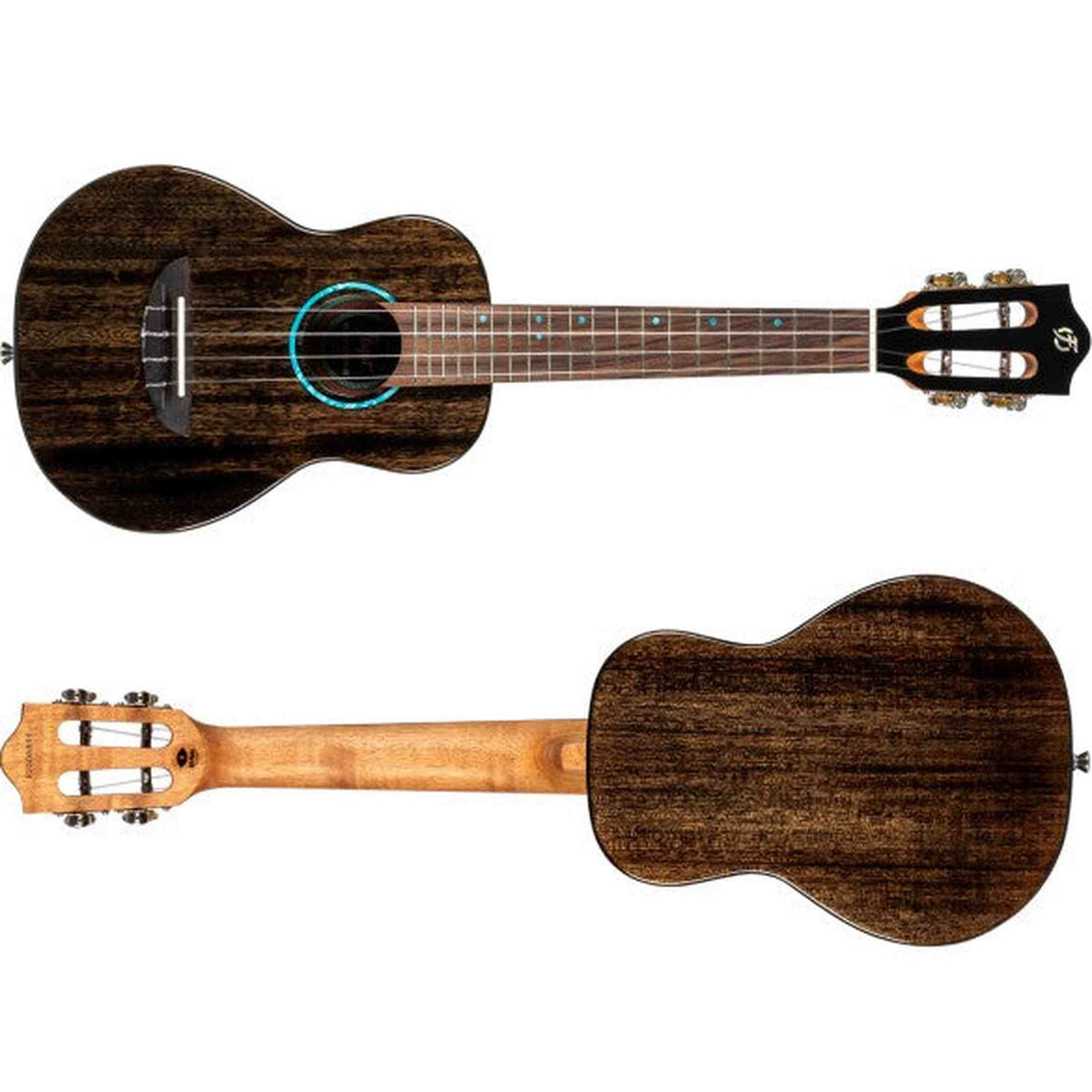 Flight Iris Tinta Concert TBK Ukulele met All Solid Mahogany Body, Rosewood Toets en Fluorocarbon Snaren, Transparent Black