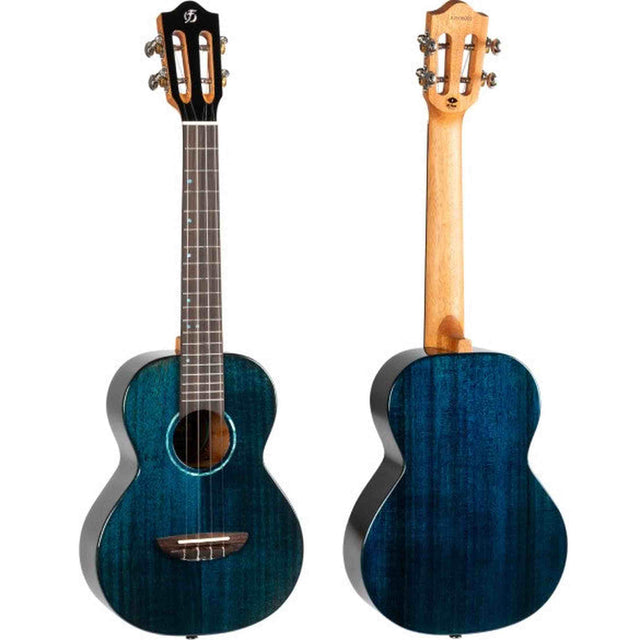 Flight Iris Tinta Tenor TDB Ukulele met All Solid Mahogany Body, Rosewood Toets en Fluorocarbon Snaren, Transparent Blue