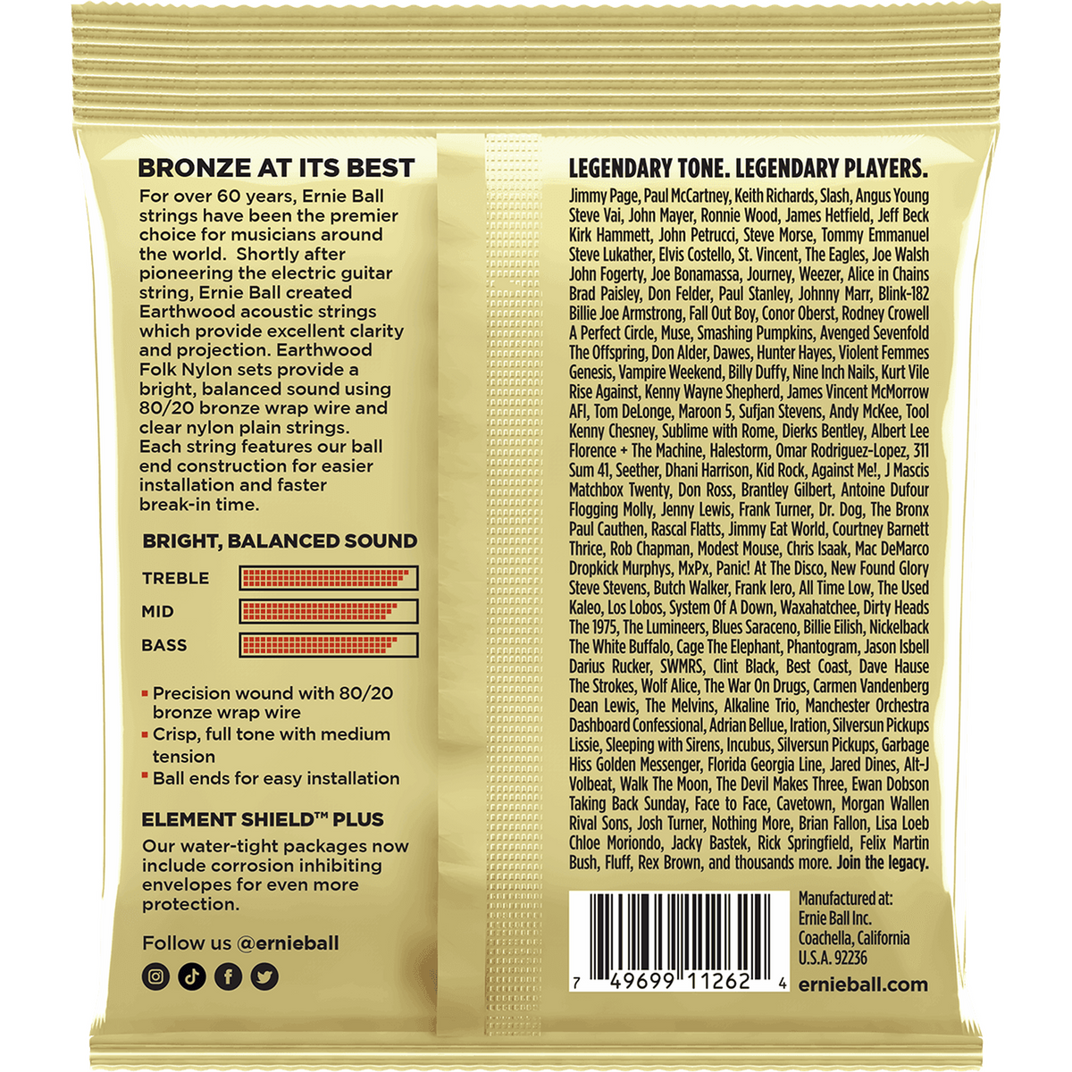 Ernie Ball 3069 Folk Nylon Ball-End Gitaarsnaren 28–42 3-Pack