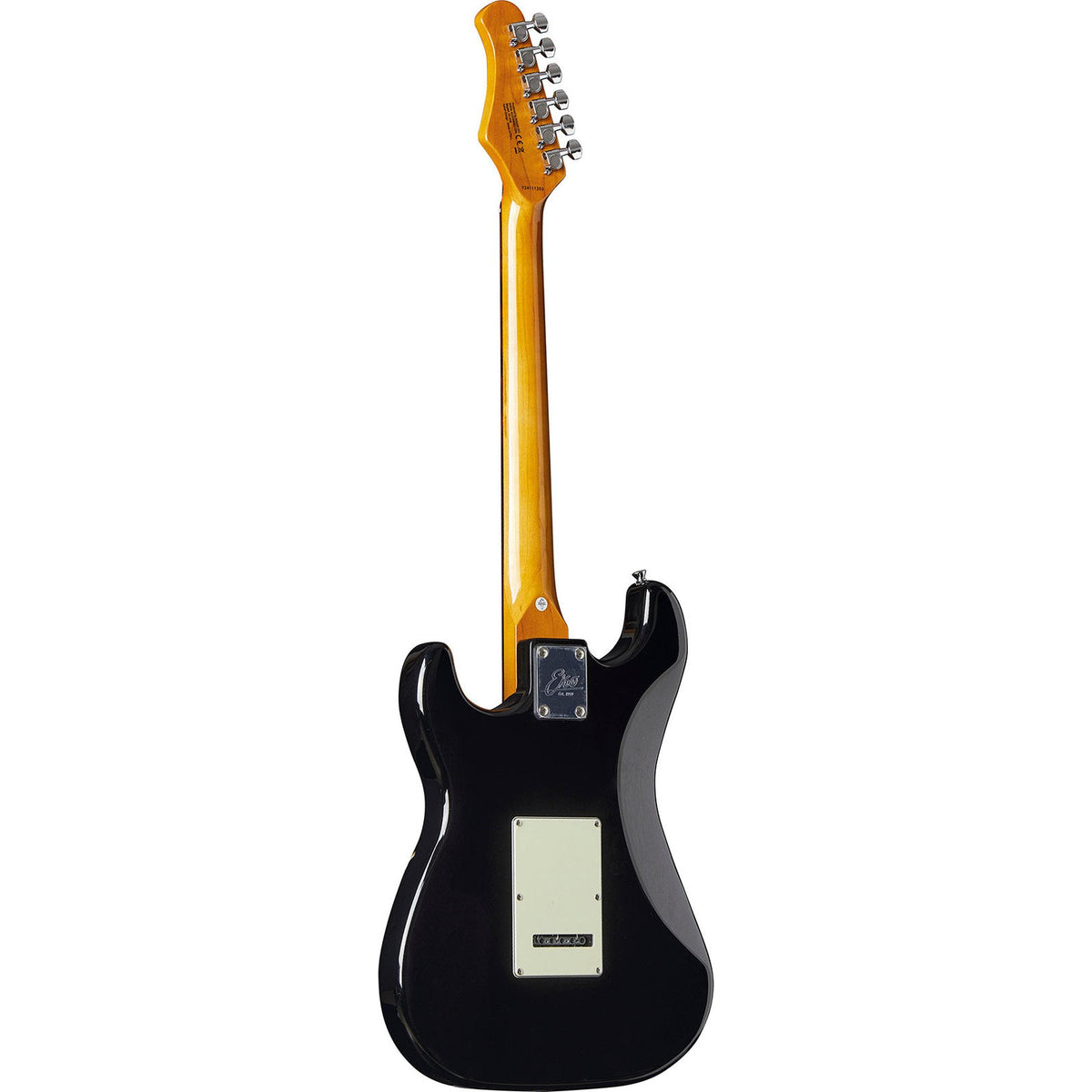 EKO ST350 BLK elektrische gitaar zwart, HSS pickups, 22 frets, laurier toets, vibrato