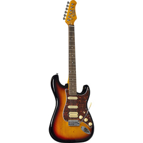 EKO ST350 SB elektrische gitaar sunburst, HSS pickups, 22 frets, laurier toets, vibrato