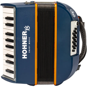 HOHNER A2901 XS Accordeon – 21 toetsen en 15 basssen, Blauw-Oranje, met gigbag en draagband voor kinderen