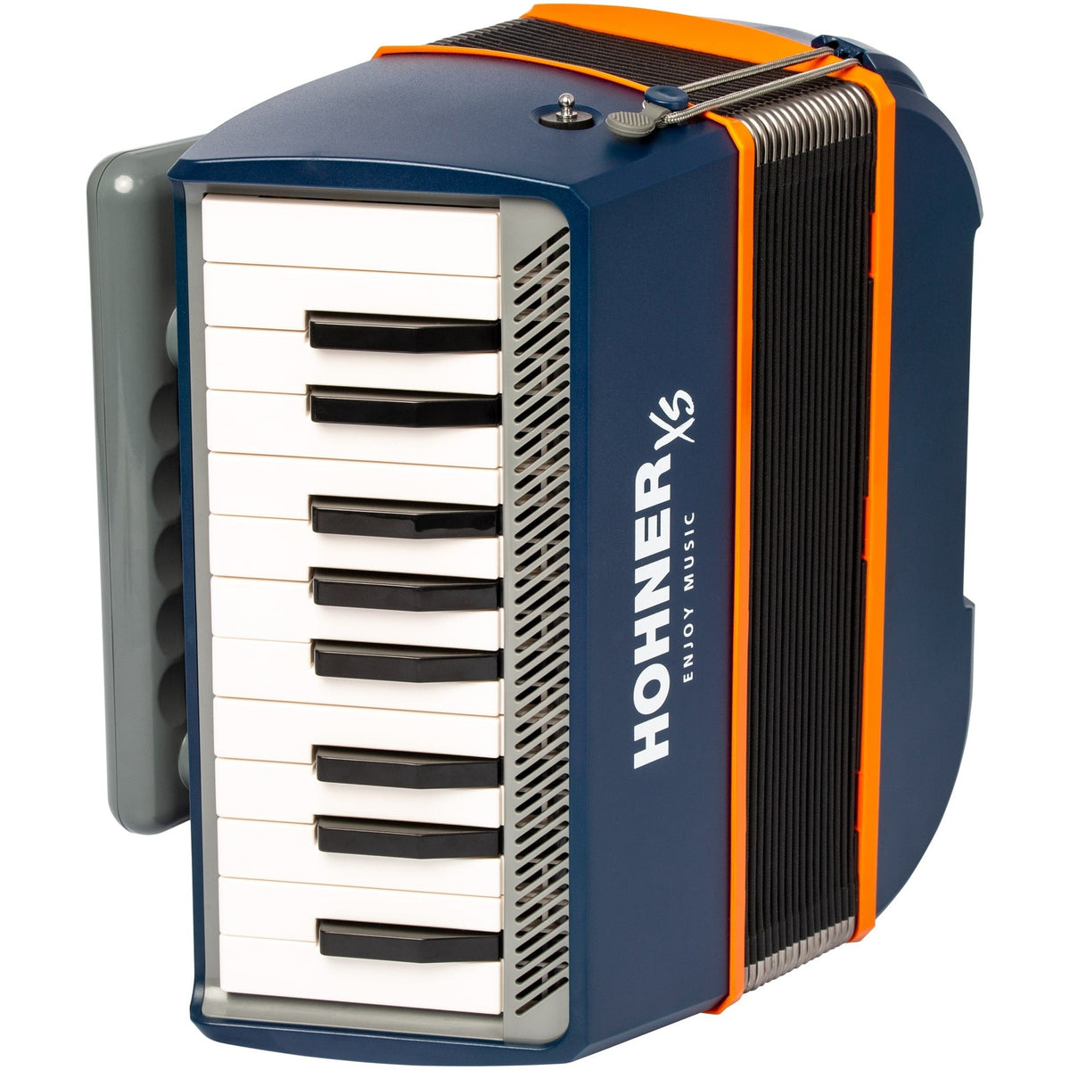 HOHNER A2901 XS Accordeon – 21 toetsen en 15 basssen, Blauw-Oranje, met gigbag en draagband voor kinderen