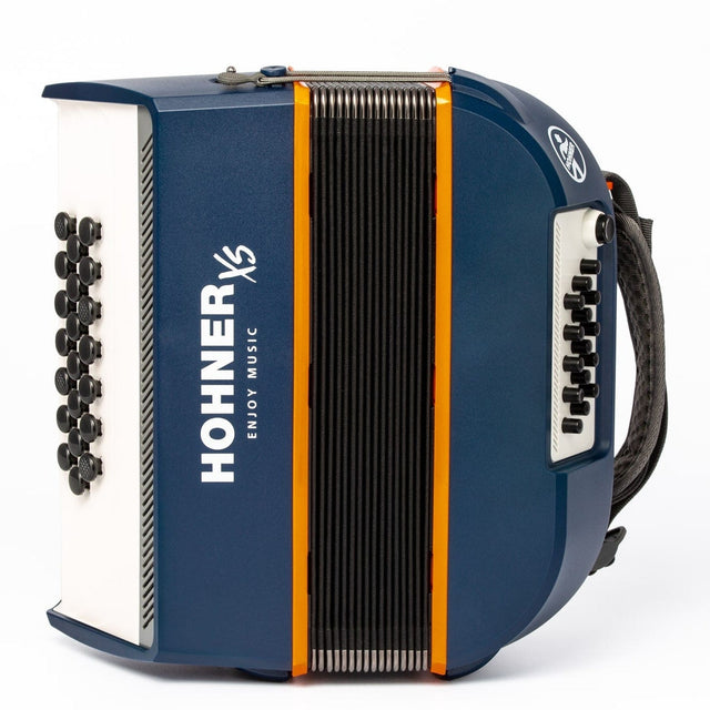 HOHNER A2930 XS Knopaccordeon - 21 knoppen en 15 bassen Blauw‑Oranje met gigbag en draagriem voor kinderen