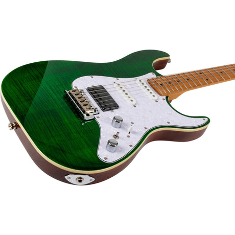 JET JS-600 TGR S-style Elektrische Gitaar HSS Mahonie Body Flame Maple Top Transparant Groen