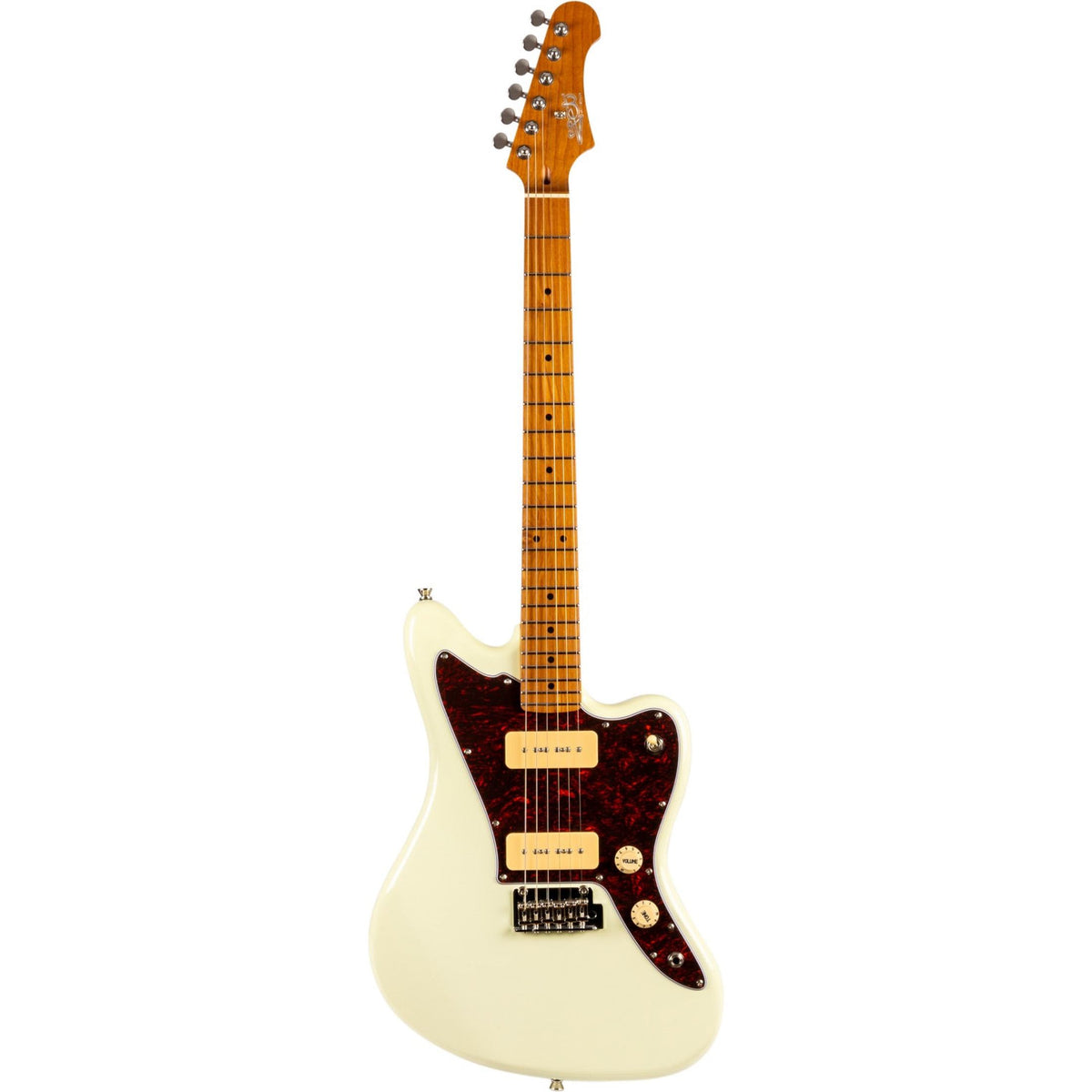 JET JJ-300 P90 OW Offset Elektrische Gitaar Dual P90 Tremolo Roasted Maple Wit