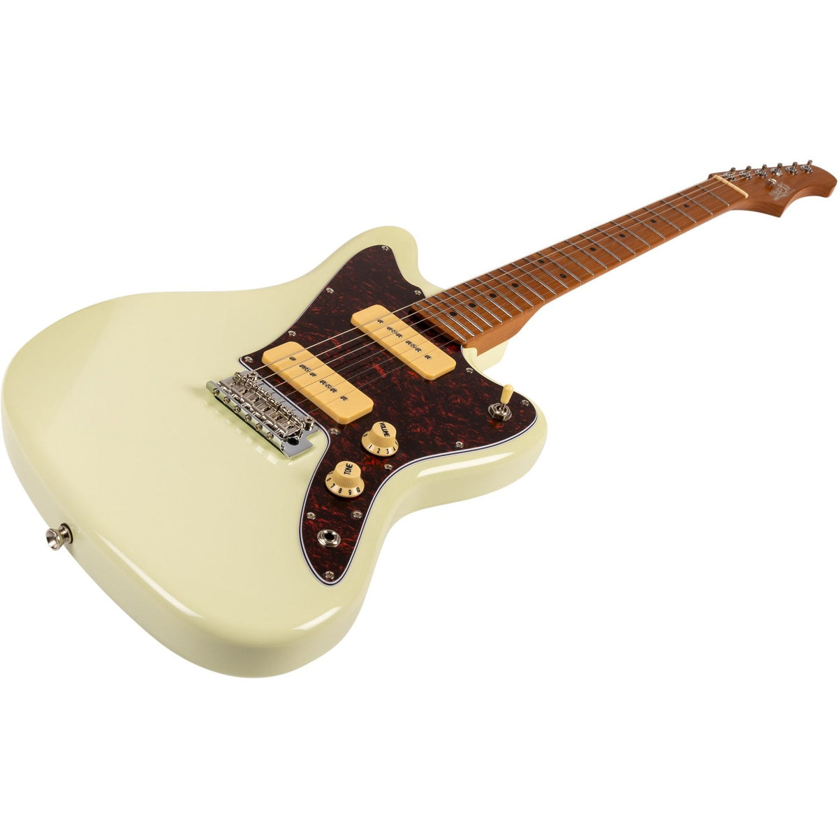 JET JJ-300 P90 OW Offset Elektrische Gitaar Dual P90 Tremolo Roasted Maple Wit
