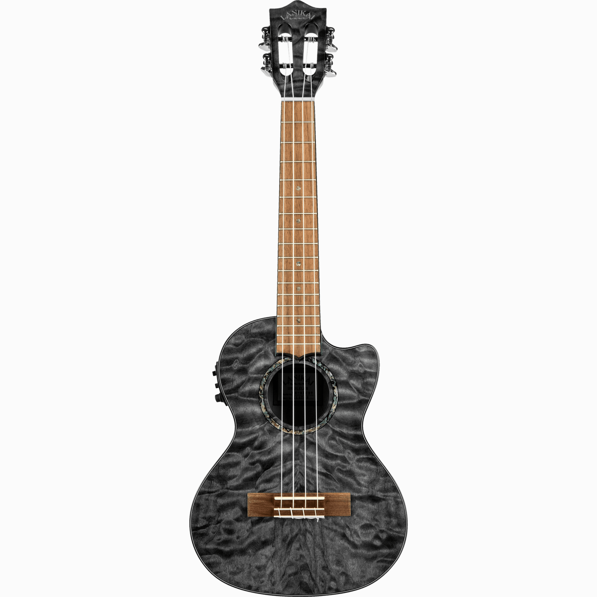 LANIKAI LKUQMBKCET Tenorukelele, Quilted Maple Serie, Black Stain, Voorversterker