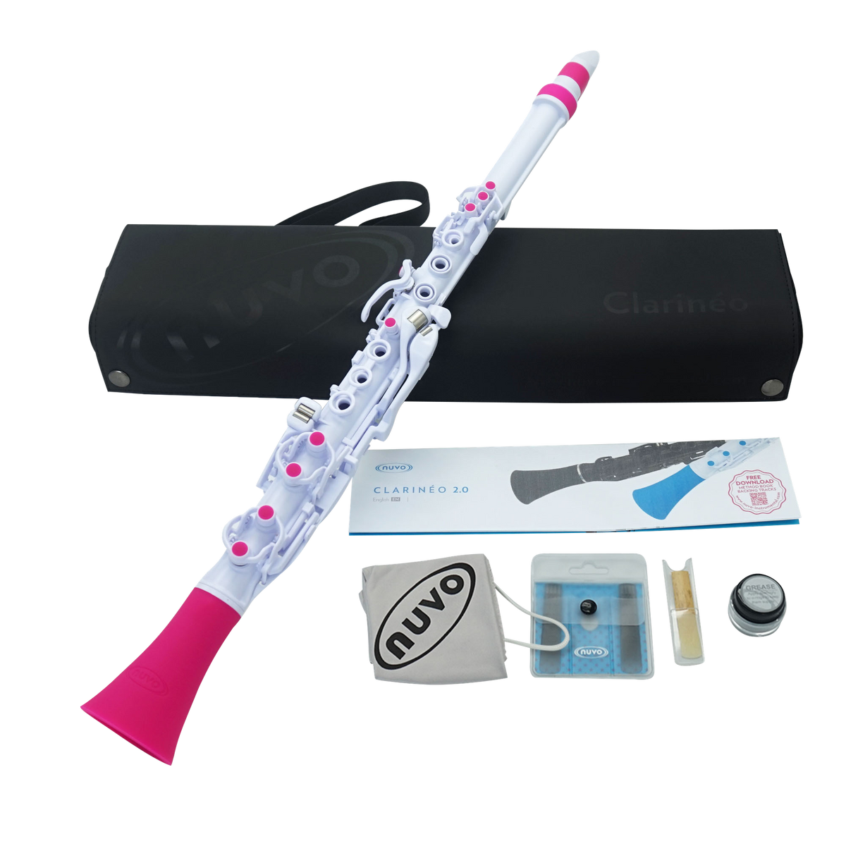 NUVO CL120WPK Clarinéo 2.0 – C-stemming, 275 g, wit/pink, incl. etui en accessoires
