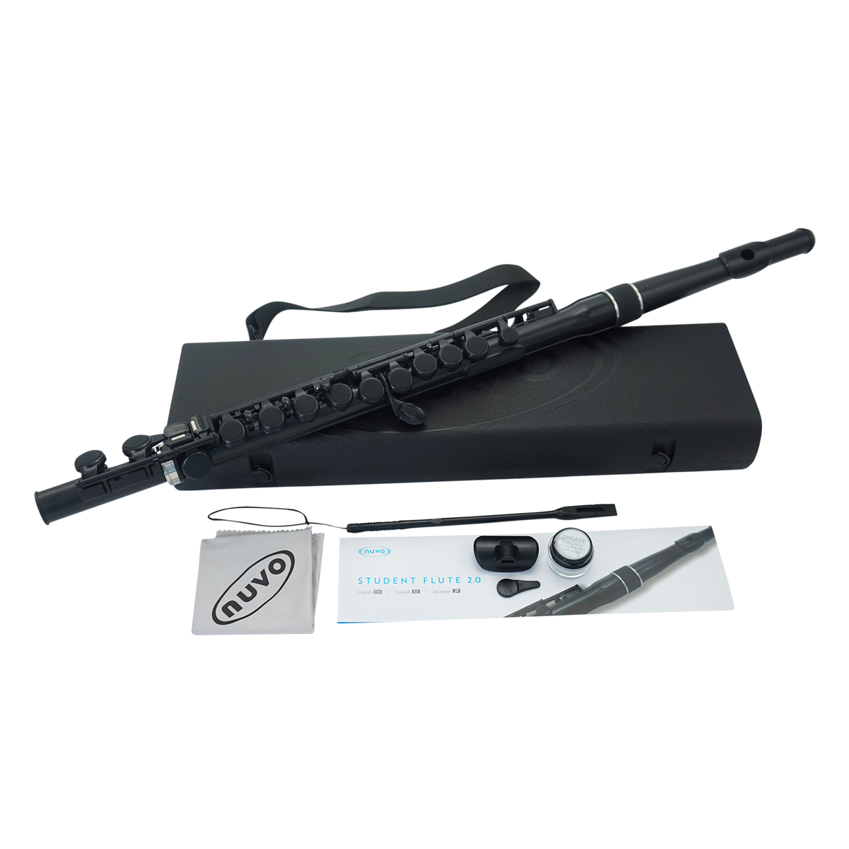 NUVO SF230BK Student Flute 2.0 – C-stemming, 255 g, zwart, incl. blokfluitkopstuk en etui