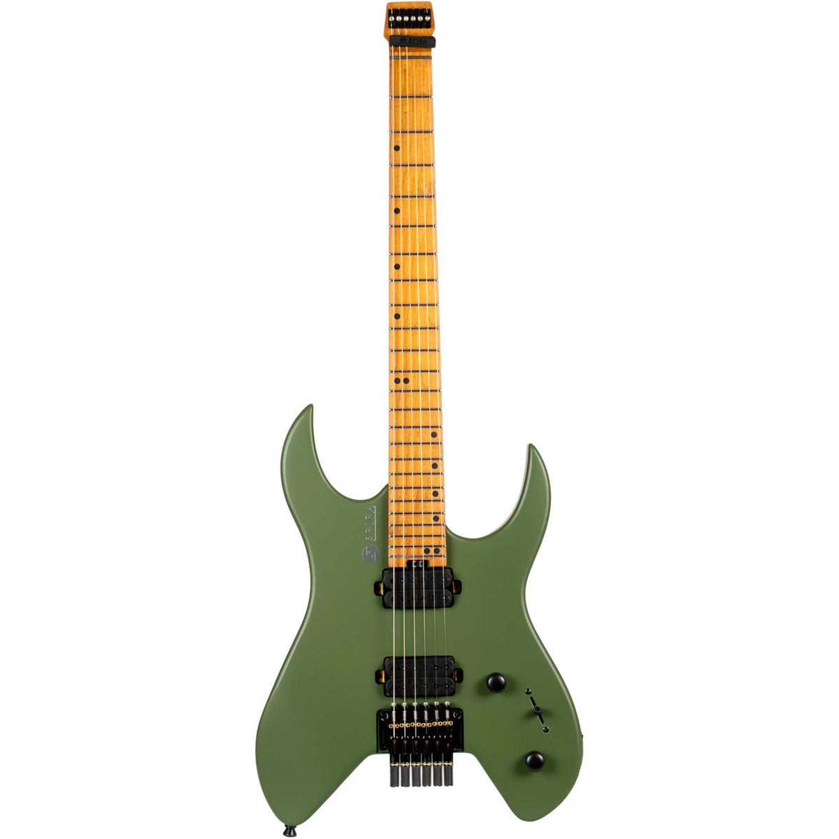 Spira S-400 MGR Headless S-Style Elektrische Gitaar HH Villain Humbuckers Roasted Poplar Satin Green