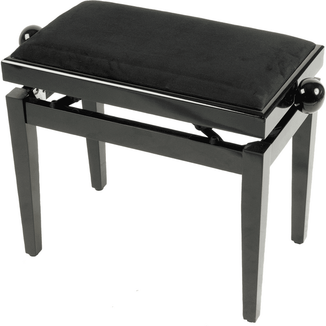 QUIKLOK PB010BK Piano Bank – Verstelbaar 480-570 mm, Stoffen Zitting, hoogglans zwart