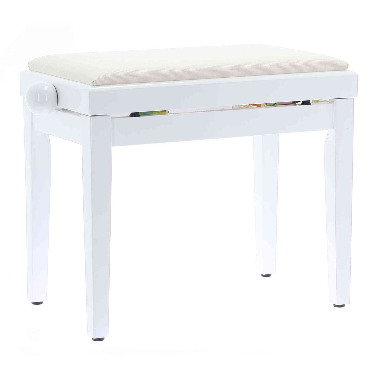 QUIKLOK PB010WH Piano Bank – Verstelbaar 480-570 mm, Fluwelen Zitting, Hoogglans Wit