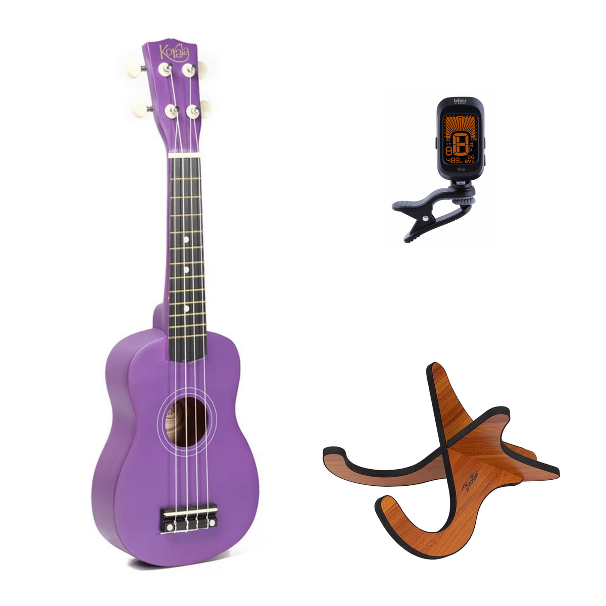 Korala UKS-15 sopraan ukulele set – inclusief stemapparaat en houten standaard