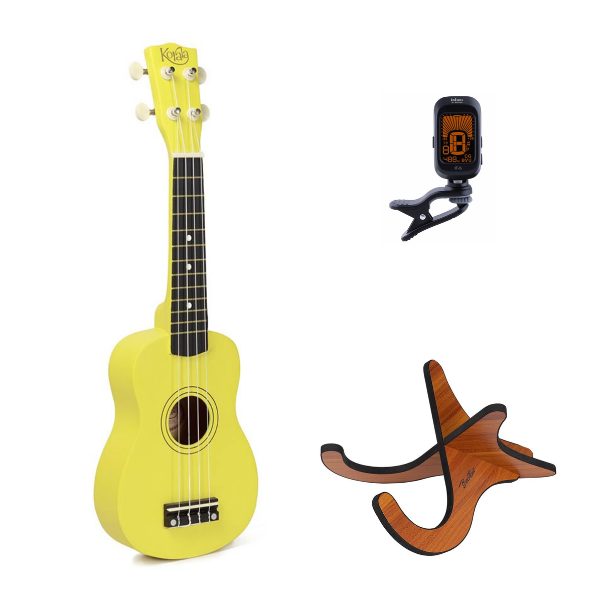 Korala UKS-15 sopraan ukulele set – inclusief stemapparaat en houten standaard