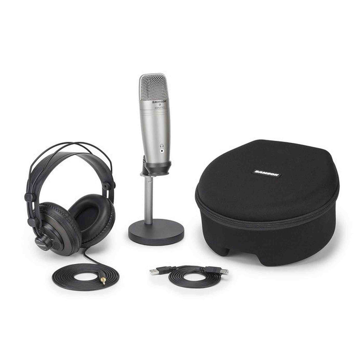 Samson C01U Pro Podcasting Set USB condensatormicrofoon met studio-headphones, statief en koffer Profile USB microfoon voor podcast, gaming streaming set kopie