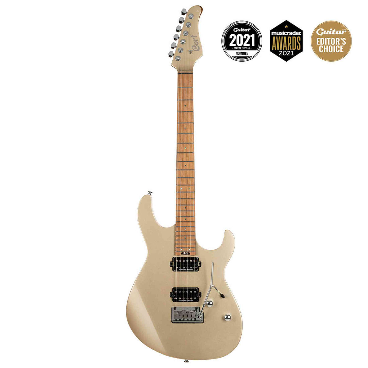 Cort G300 PRO MGD Elektrische Gitaar HH Linden met Maple Top Metallic Gold en Seymour Duncan Pickups