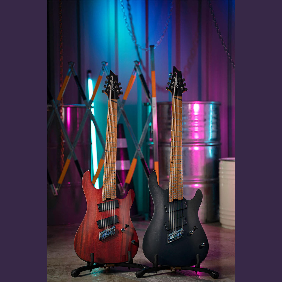 Cort KX307 Multi Scale OPBK 7-Snarige Elektrische Gitaar Mahonie Roasted Maple Open Pore Black