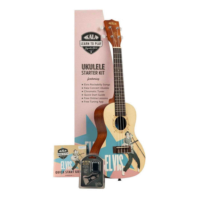 Kala Learn To Play Elvis Rockabilly concert ukulele starterkit – Mahonie, met Rockabilly design, tuner en Elvis-lesmateriaal