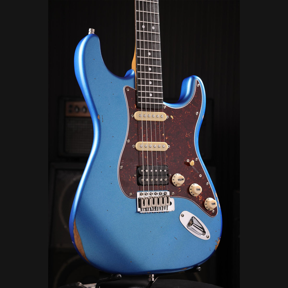 Patina PS-7 LPB R S-style Elektrische Gitaar HSS Alnico V Nitro Relic Paulownia Body Roasted Maple Hals Lake Placid Blue