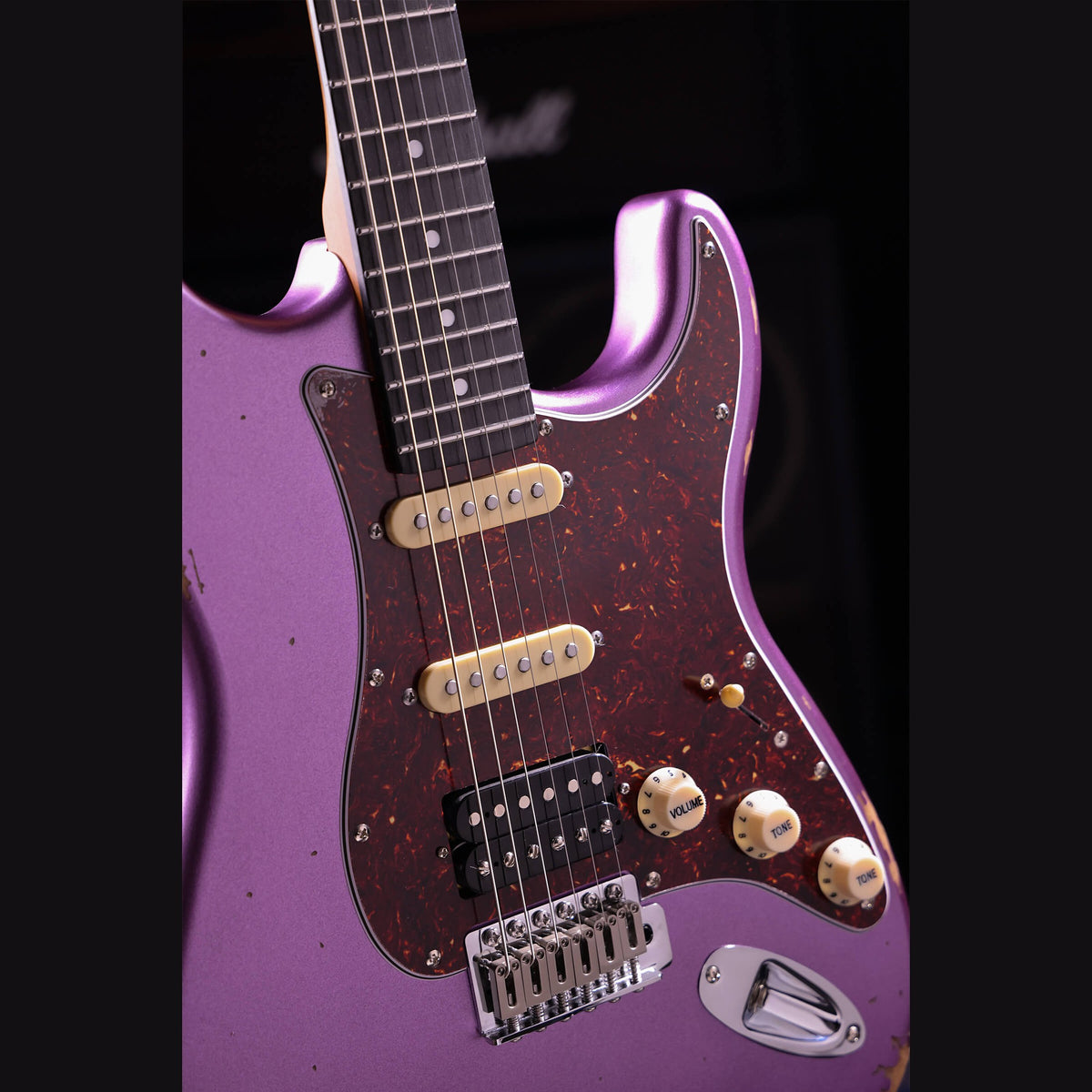Patina PS-7 PP R S-style Elektrische Gitaar HSS Alnico V Nitro Relic Paulownia Body Roasted Maple Hals Paars