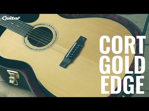 CORT Gold-Edge Grand Auditorium Cutaway All Solid Elektro-Akoestische Gitaar Naturel Hoogglans met Koffer