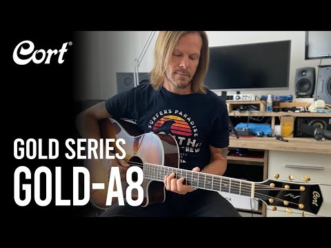 CORT Gold-A8 Grand Auditorium Cutaway All Solid Electro-Acoustic Guitar Light Burst High Gloss with Case